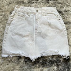Lightly Destroyed White Denim Skirt